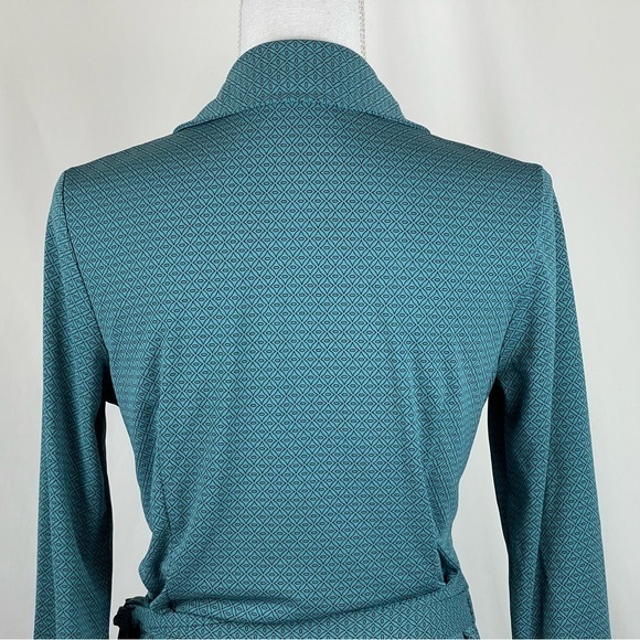 LOFT Teal & Black Wrap Dress With Fabric Belt - Picture 6 of 11